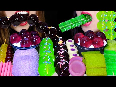 ASMR GRAPE JELLY, CARAMEL MOCHI, PURPLE MARSHMALLOW SNOBALL, CREAM PIE, CHOCOLATE TRUFFLE, GUMMY 먹방