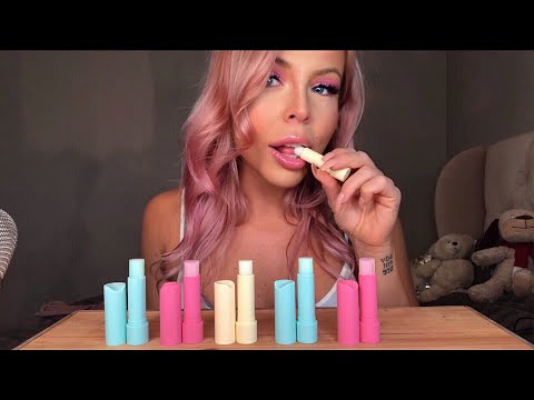 ASMR EDIBLE LIPSTICK / LIP BALM MUKBANG & MOUTH SOUNDS (MAX VOLUME MUST WEAR HEADPHONES)