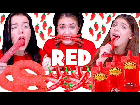 ASMR Eating Only One Color Food for 24 hours Challenge! Red Food Full Video