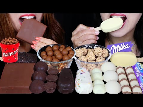 ASMR MILK VS WHITE CHOCOLATE CAKE BARS, MILKA OREO CHOCOLATE, MALTESERS, KLONDIKE BAR, BON BONS 먹방