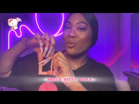 ASMR Doing My Nails 💅🏾 HELLO KITTY EDITION 🙀