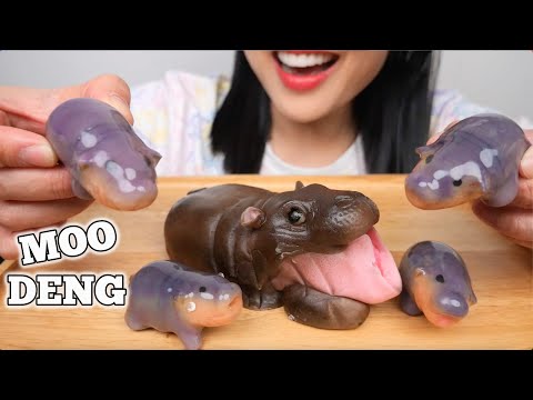 MOO DENG CAKE + LUK CHUP (ASMR EATING SOUNDS) LIGHT WHISPERS | SAS-ASMR