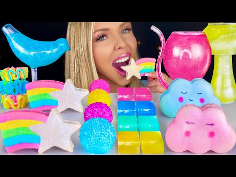 ASMR SHOOTING STAR MACARONS, GLITTER DRINK, KOHAKUTOU JELLY, DRINKING CHALLENGE TIK TOK MUKBANG 먹방