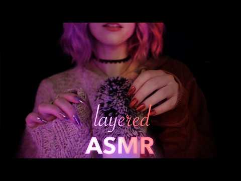 layered ASMR | close up Fluffy Scratching, Breathing, Shushing - Rain, no Talking