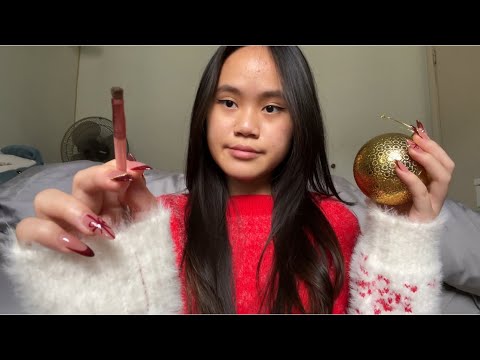 ASMR getting you ready for a Christmas party ( makeup roleplay )