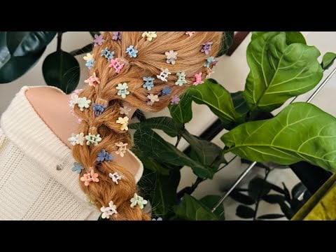 ASMR Rapunzel Braid Hairstyle 🌸  50 Hair clips 🌼 Hair Decorating, Perfectionist, Finishing Touches 😆