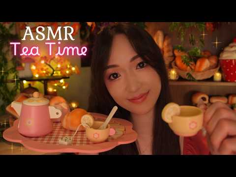 ASMR Tea Time🍋 Petit goûter en bonne compagnie 🍰 ☕🥐 (avec la pluie)