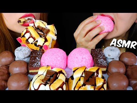 ASMR CHOCOLATE COVERED MARSHMALLOW, JUMBO S'MORES COOKIE, CAKE BITES, SNOBALLS 먹방 | Kim&Liz ASMR