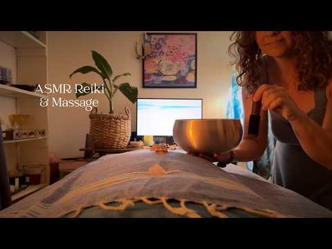 ASMR Reiki & Massage for the Throat Chakra🩵Sound Bath with Salts, Shells, Sound Bowl & Seed Rattle😌