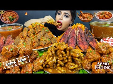 ASMR Eating Spicy Mutton Biryani,Chicken Curry,Fish Tikka Curry,Rice Big Bites ASMR Eating Mukbang