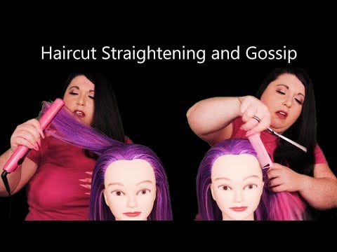 ASMR Haircut, Straightening and Gossip | Real Hair, Whispering | Sleep Inducing Hair Salon Roleplay