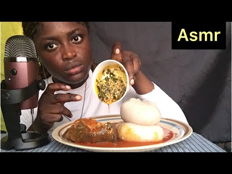 ASMR Nigerian African food/ fufu ,melon soup and Goat meat MUKBANG