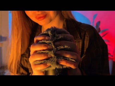 ASMR Fluffy Mic Brushing (No Talking, Green Noise, Rain, Bird sounds)
