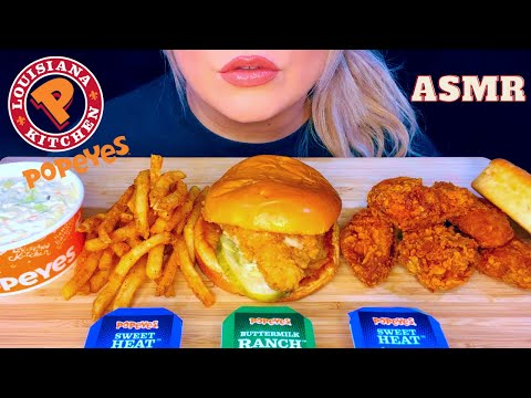 ASMR - POPEYES GHOST PEPPER WINGS EATING CHICKEN SANDWICH MUKBANG (No Talking)
