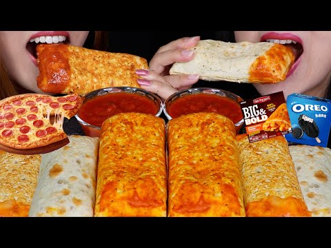 ASMR CHEESY PEPPERONI PIZZA, SPICY BUFFALO CHICKEN, FOUR CHEESE, HAM & CHEDDAR + OREO ICE CREAM BARS