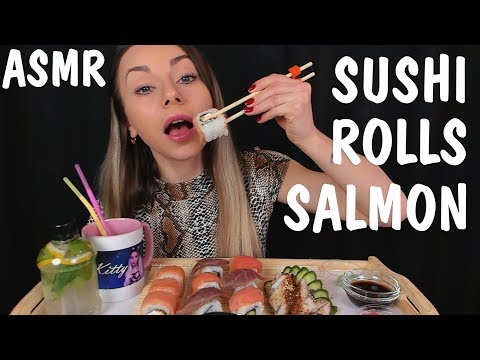 АСМР Суши Роллы 🍣🥢 Звуки еды и рта 👄 Мукбанг 🍱 ASMR Mukbang SUSHI ROLLS SALMON Let's Eat 땅 寿司