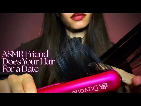 ASMR Friend Does Your Hair for a Date 🎀 (layered sounds, hair brushing/playing, liquid sounds)
