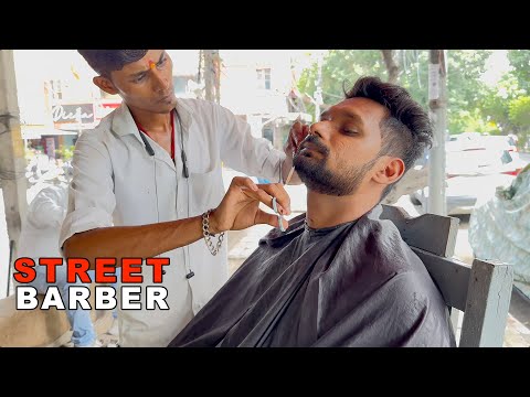 ASMR $ 0.50 Street Beard Cutting With Scissors by Indian Street Barber | Street ASMR