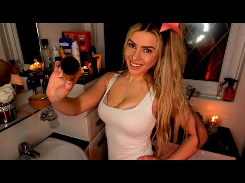 ASMR Girl Next Door Gently Shaves You (Shave, Haircut, Soapy Sounds)