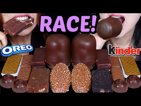 ASMR FAVORITE DESSERT RACE! GIANT CHOCOLATE MARSHMALLOW, KINDER MAXI KING, MINI ICE CREAM, MOUSSE 먹방