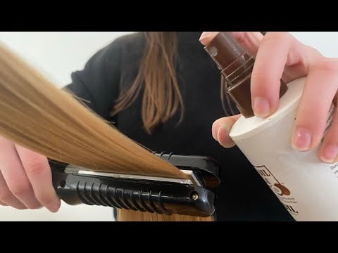 ASMR brushing + straightening your long hair | REAL HAIR | No talking | soft brush sounds hairspray