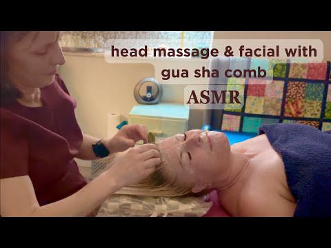 ASMR Sublime Head Neck Shoulder Scalp Ears Face Massage & Facial with Gua Sha Rollers & Jade Comb 💚