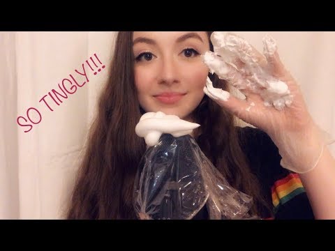 ASMR shaving cream on the mic (mic scratching and brushing) CRINKLES