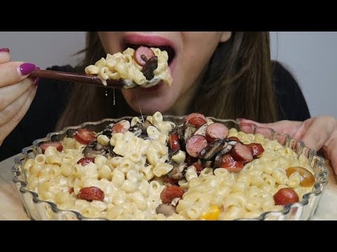 ASMR MAC N CHEESE WITH SAUSAGE AND PORTOBELLO MUSHROOMS / no talking / CREMA ASMR #asmr #mukbang