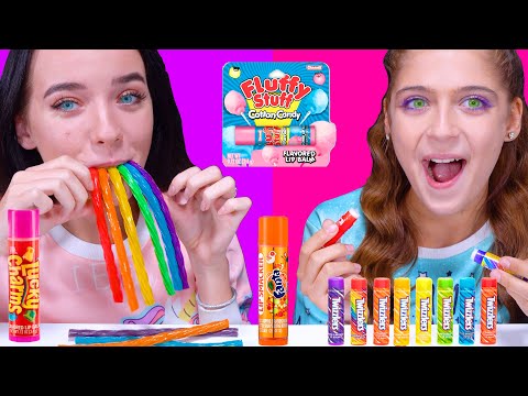 ASMR CANDY LIP BALM VS REAL FOOD CHALLENGE By LiLiBu