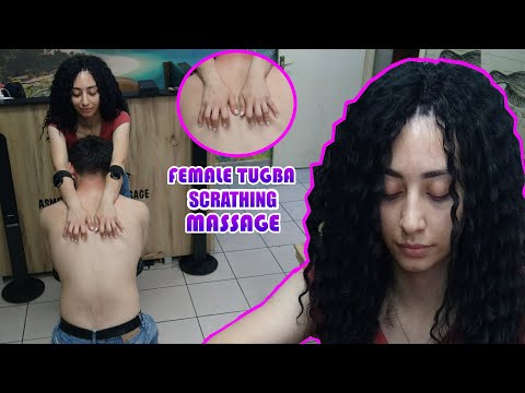 FEMALE TUGBA BY SCRATHING MASSAGE & asmr chair back, elbow, arm, palm, head, neck, ear massage #asmr