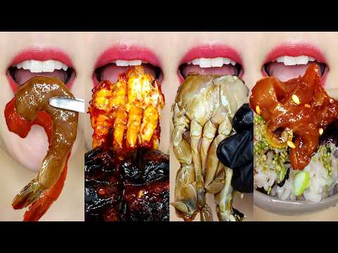 ASMR Marinated Crabs & Shrimp🦀🦐, Spicy Ramen & Soft Tofu🔥 게장, 새우장 이모지 먹방 EATING SOUNDS MUKBANG