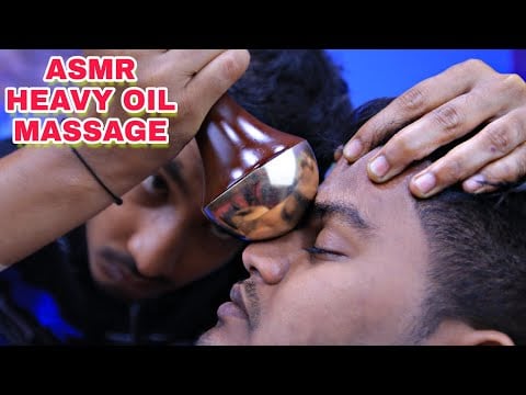 Heavy oil head massage with kansu tool and crunchy neck cracking by indian barber | Relaxing ASMR