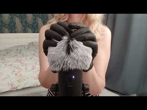 ASMR Pure Tingles:  Black Gloves &  Fluffy Mic (No Talking)