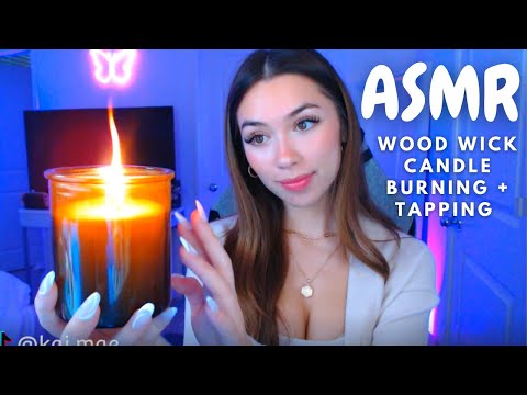 ASMR Wood Wick Candle Burning + Wood/Glass Tapping