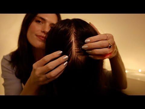 ASMR | Slow & Calming Scalp Scratching & Hair Parting 😴 🌙 (low light for sleep, no talking)