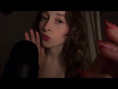 ASMR slow mouth sounds and kisses with finger flutters, nail taps and face touching