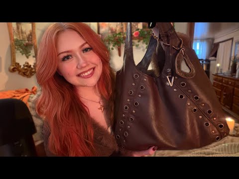 ASMR Close Whispered What’s In My Bag 👜 (Gentle Tapping, Fire Crackling)