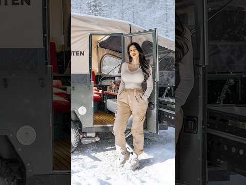 ❄RAIN & SNOW CAMPING IN A TENT TRAILER