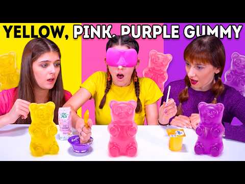 ASMR Yellow, Pink, Purple Gummy Jelly Candy Food Challenges Compilation