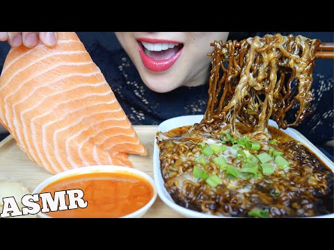 ASMR RAW SALMON SLAB + MAYO FIRE SAUCE + CHEESY KOREAN NOODLES (EATING SOUNDS) NO TALKING | SAS-ASMR