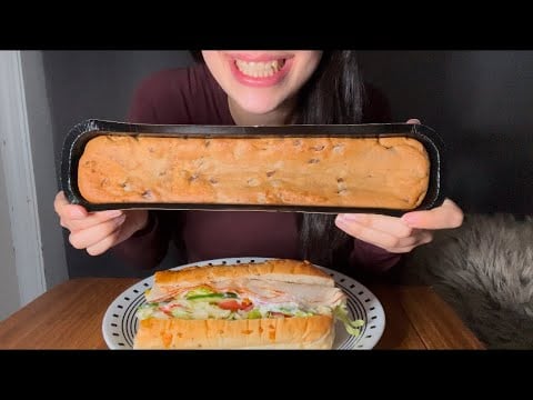 SUBWAY TURKEY SANDWICH AND FOOTLONG CHOCOLATE CHIP COOKIE ASMR EATING *NO TALKING*