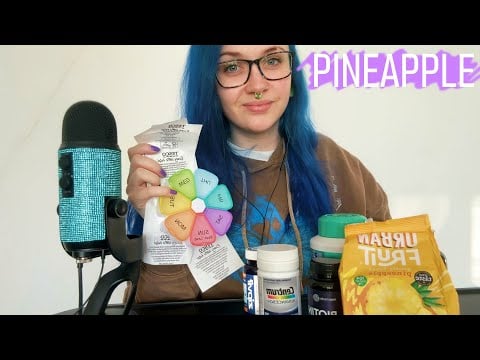 ASMR Eating Dried Pineapple, Receipt Reading & Supplement Sorting (Chewy Eating Sounds) 🍍