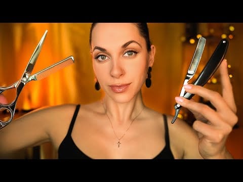 ASMR Sleep Inducing Barbershop Haircut ASMR, Shave, Massage, Roleplay,  OIL massage and RAIN
