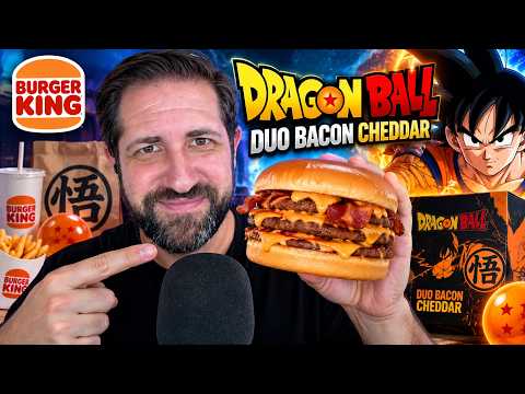 ASMR 🍔 Probando la NUEVA DUO BACON CHEDDAR de DRAGON BALL 🔥🐉