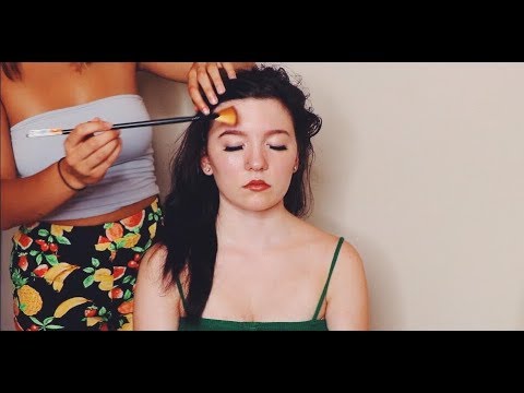 ASMR whisper + hair brush brushing, skin tracing & oil application on hair/body