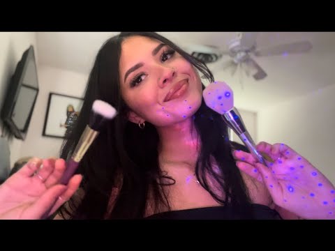 ASMR | gently brushing your face with makeup brushes + inaudible whispers 💕