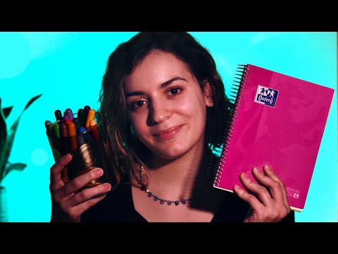 ASMR 🏫 Prepárate para tu primer día de clase (material escolar, afirmaciones positivas)