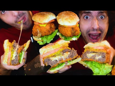 FRIED CHEETOS KOBE BURGER STUFFED WITH CHEESE !! * ASMR MUKBANG NO TALKING * NOMNOMSAMMIEBOY