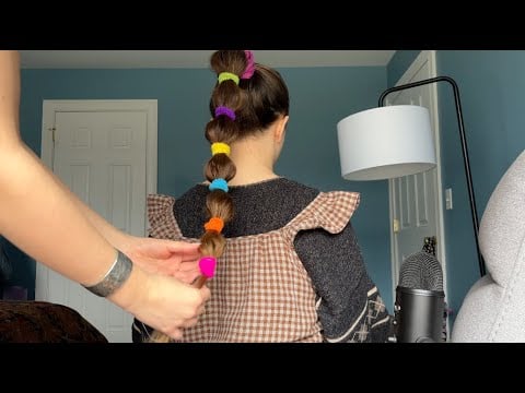 ASMR relaxing hair play with my sister (whispered voiceover)