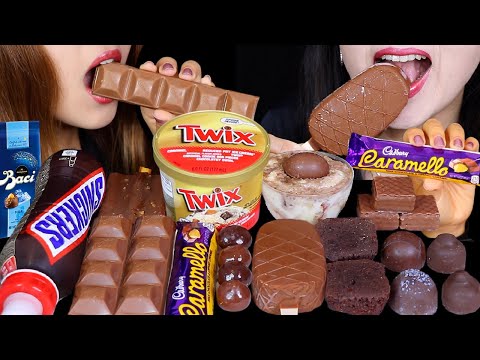 ASMR TWIX ICE CREAM SUNDAE, SNICKERS CHOCOLATE DRINK, CADBURY CARAMELLO BAR, KINDER EGG TIRAMISU 먹방